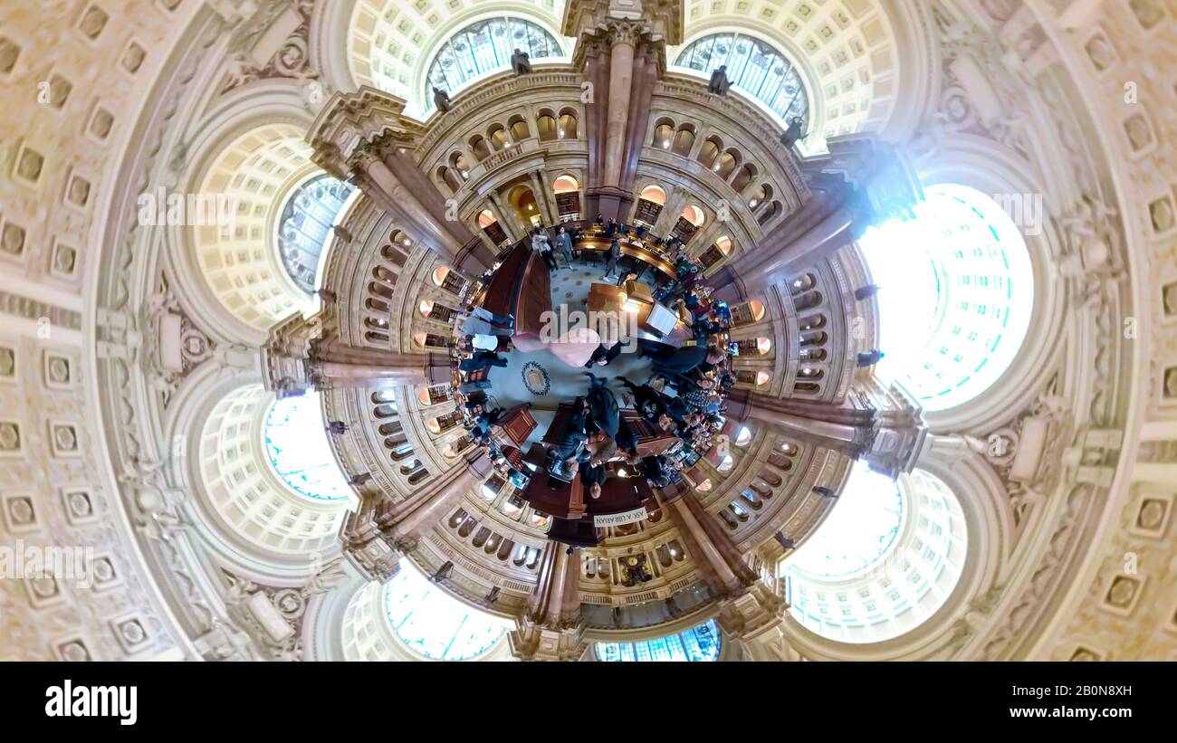 Washington, D.C. - 17. Januar 2020 - 360 VR Interior des Main Reading Room in der Library of Congress Thomas Jefferson Building während des offenen Hauses. Stockfoto