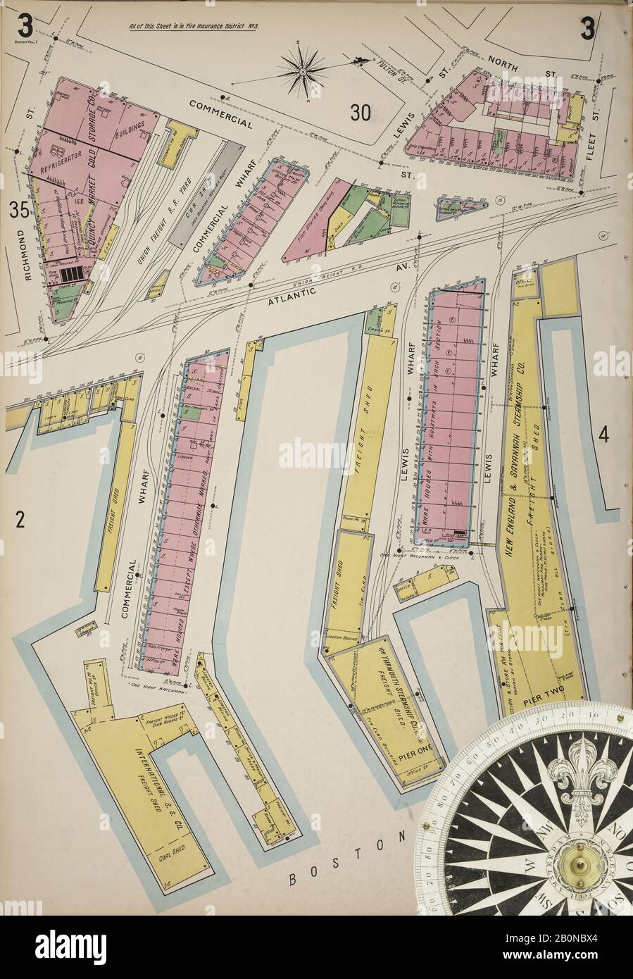 Bild 6 von Sanborn Fire Insurance Map aus Boston, Suffolk County, Massachusetts. Bd. 1, 1895. 97 Blatt(e). 36 Skelettkarten. Bound, Amerika, Straßenkarte mit einem Kompass Aus Dem 19. Jahrhundert Stockfoto