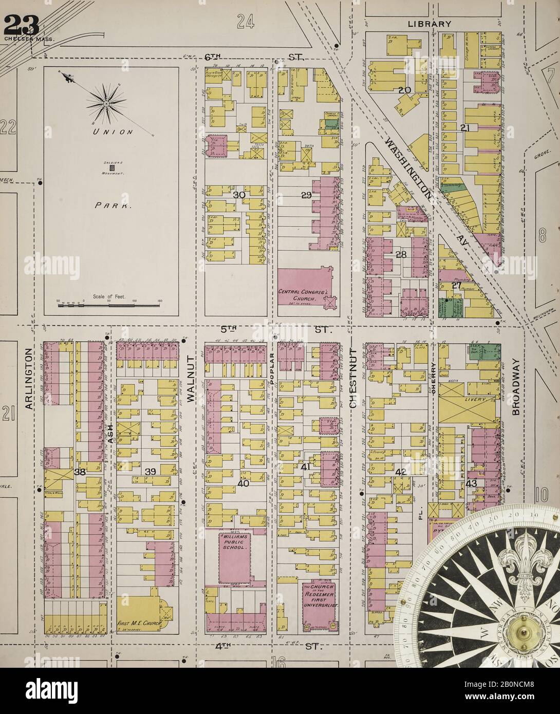 Bild 24 von Sanborn Fire Insurance Map aus Chelsea, Suffolk County, Massachusetts. 1894. 38 Blatt(e). Bound, Amerika, Straßenkarte mit einem Kompass Aus Dem 19. Jahrhundert Stockfoto