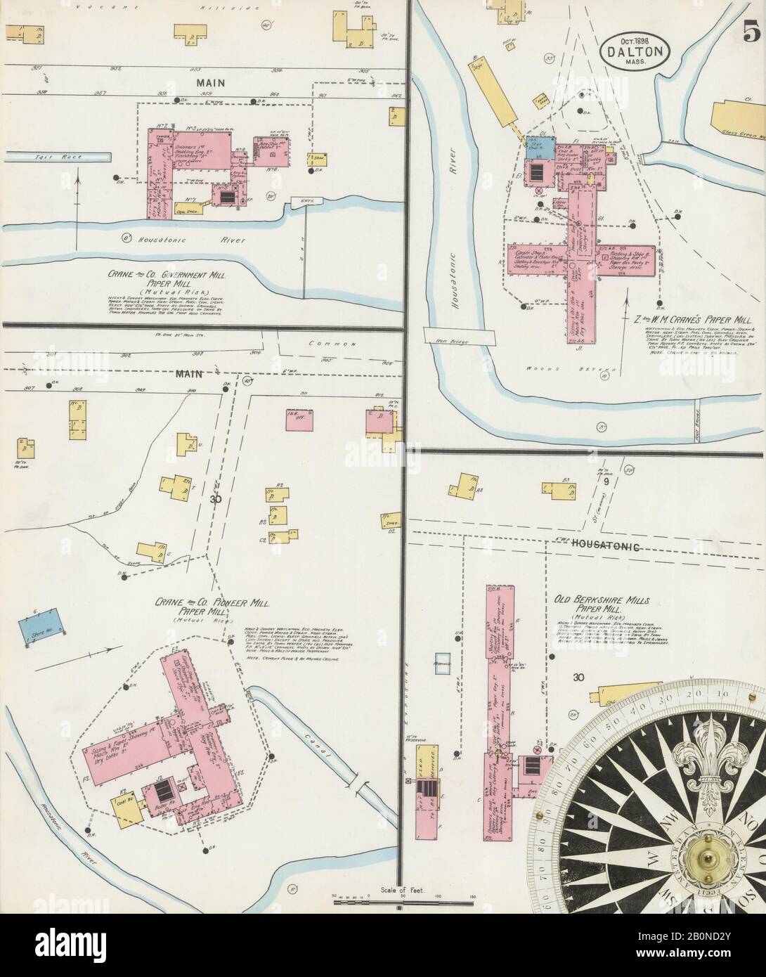 Bild 5 von Sanborn Fire Insurance Map aus Dalton, Berkshire County, Massachusetts. Okt 1898. 6 Blatt(e), Amerika, Straßenkarte mit einem Kompass Aus Dem 19. Jahrhundert Stockfoto