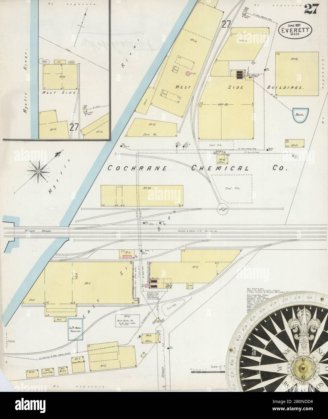 Bild 27 von Sanborn Fire Insurance Map aus Everett, Middlesex County, Massachusetts. Juni 1897. 27 Blatt(e), Amerika, Straßenkarte mit einem Kompass Aus Dem 19. Jahrhundert Stockfoto