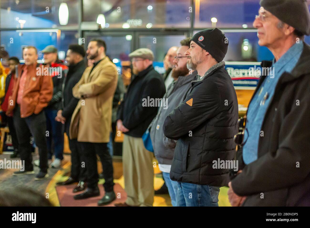 Dearborn, Michigan, USA. Februar 2020. Die Kampagne von Bernie Sanders eröffnete fünf Außenstellen, darunter eines in Dearborn, im Vorfeld der Präsidentschaftswahlen vom 10. März des Staates. Kredit: Jim West/Alamy Live News Stockfoto