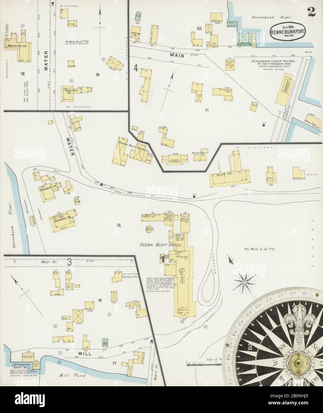 Bild 2 von Sanborn Fire Insurance Map aus Kennebunkport, York County, Maine. Sep. 4 Blatt(e), Amerika, Straßenkarte mit einem Kompass Aus Dem 19. Jahrhundert Stockfoto