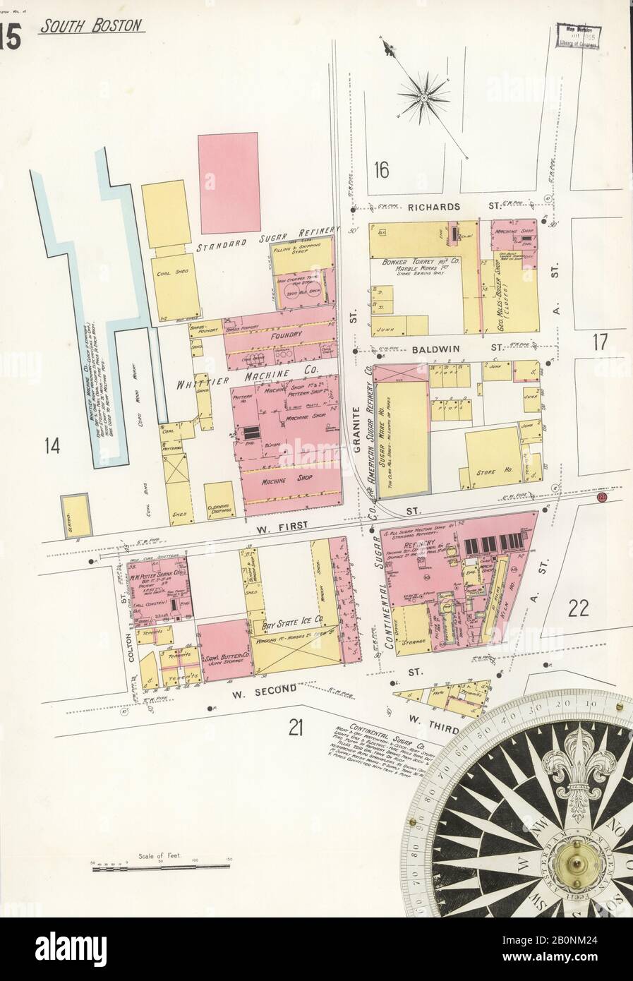 Bild 18 von Sanborn Fire Insurance Map aus Boston, Suffolk County, Massachusetts. Bd. 4, 1899. 109 Blatt(e). 2 Skelettkarten. Bound, Amerika, Straßenkarte mit einem Kompass Aus Dem 19. Jahrhundert Stockfoto