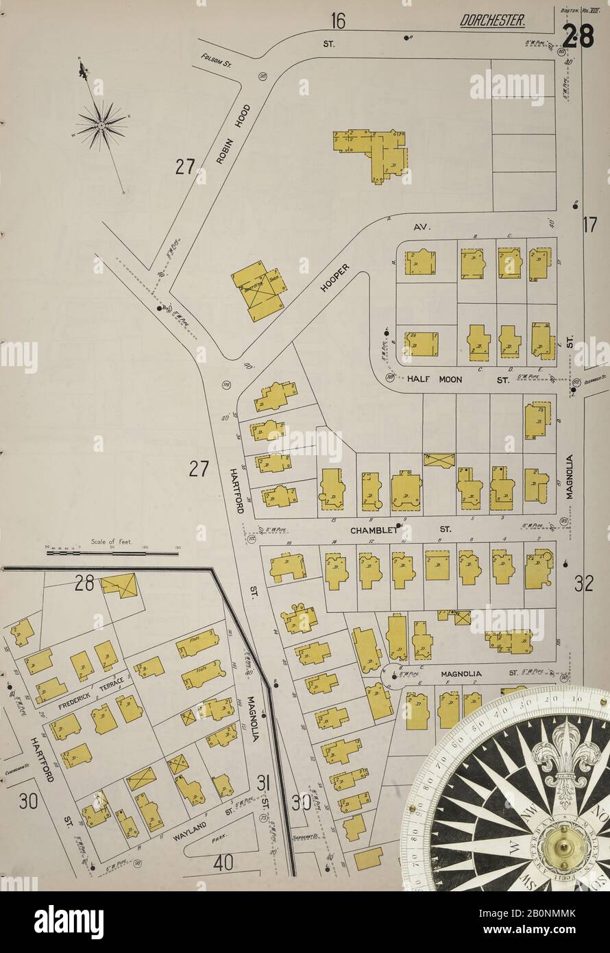 Bild 29 von Sanborn Fire Insurance Map aus Boston, Suffolk County, Massachusetts. Bd. 8, 1899. 113 Blatt(e). Bound, Amerika, Straßenkarte mit einem Kompass Aus Dem 19. Jahrhundert Stockfoto