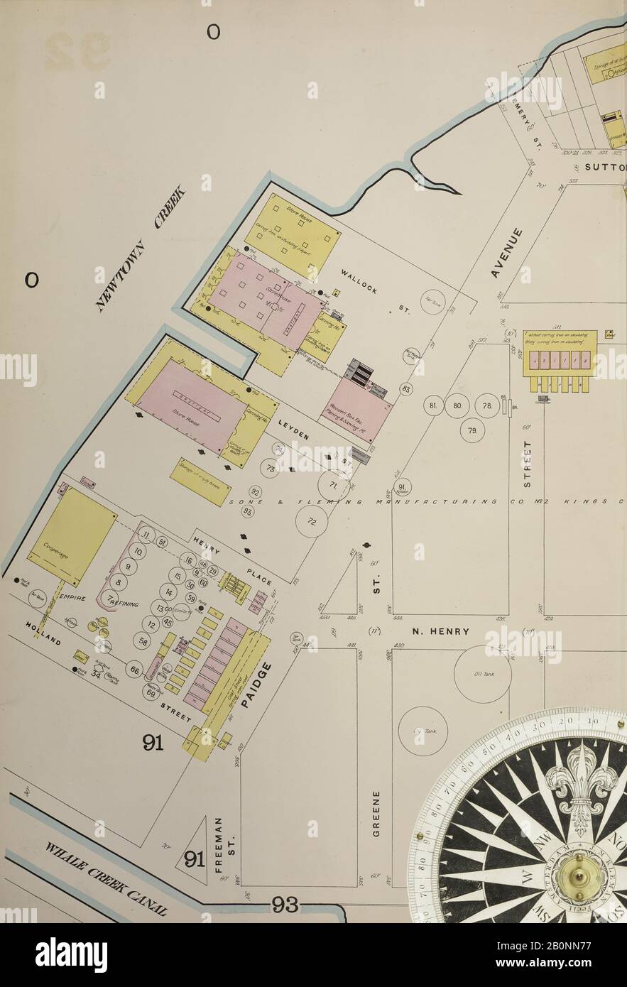Bild 15 von Sanborn Fire Insurance Map aus Brooklyn, Kings County, New York. 1886-1888-3, 4., 1887. 53 Blatt(e). Doppelgepappte Platten mit der Nummer 86-110. Bound, Amerika, Straßenkarte mit einem Kompass Aus Dem 19. Jahrhundert Stockfoto