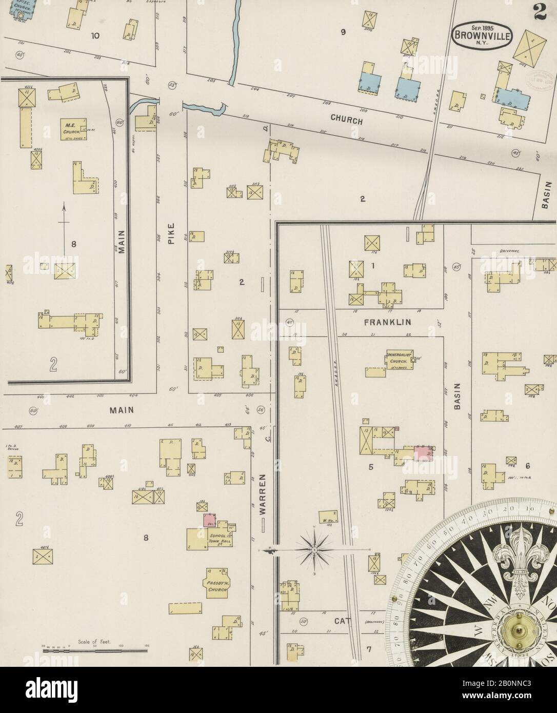 Bild 2 von Sanborn Fire Insurance Map aus Brownville, Jefferson County, New York. Sep. 1 Blatt(e), Amerika, Straßenkarte mit einem Kompass Aus Dem 19. Jahrhundert Stockfoto
