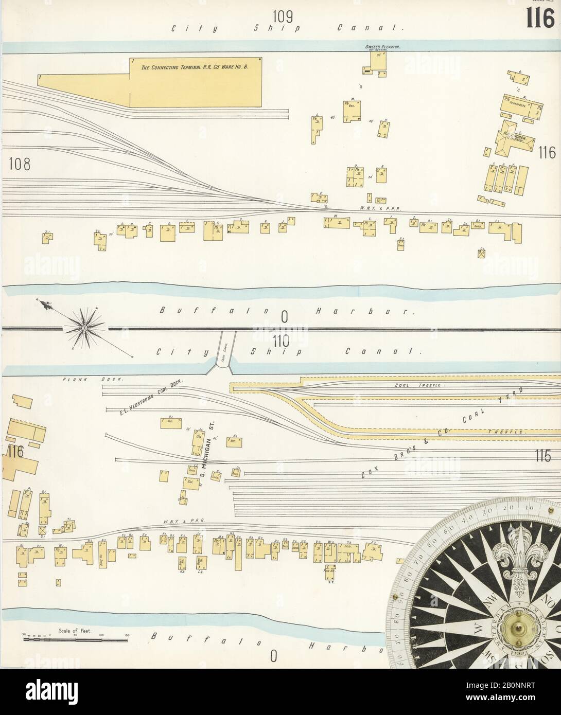 Bild 11 von Sanborn Fire Insurance Map aus Buffalo, Erie County, New York. 1899 - 1900 Vol. 2, 1899. 109 Blatt(e). Schlüsselzuordnung zu Edition. Bound, Amerika, Straßenkarte mit einem Kompass Aus Dem 19. Jahrhundert Stockfoto