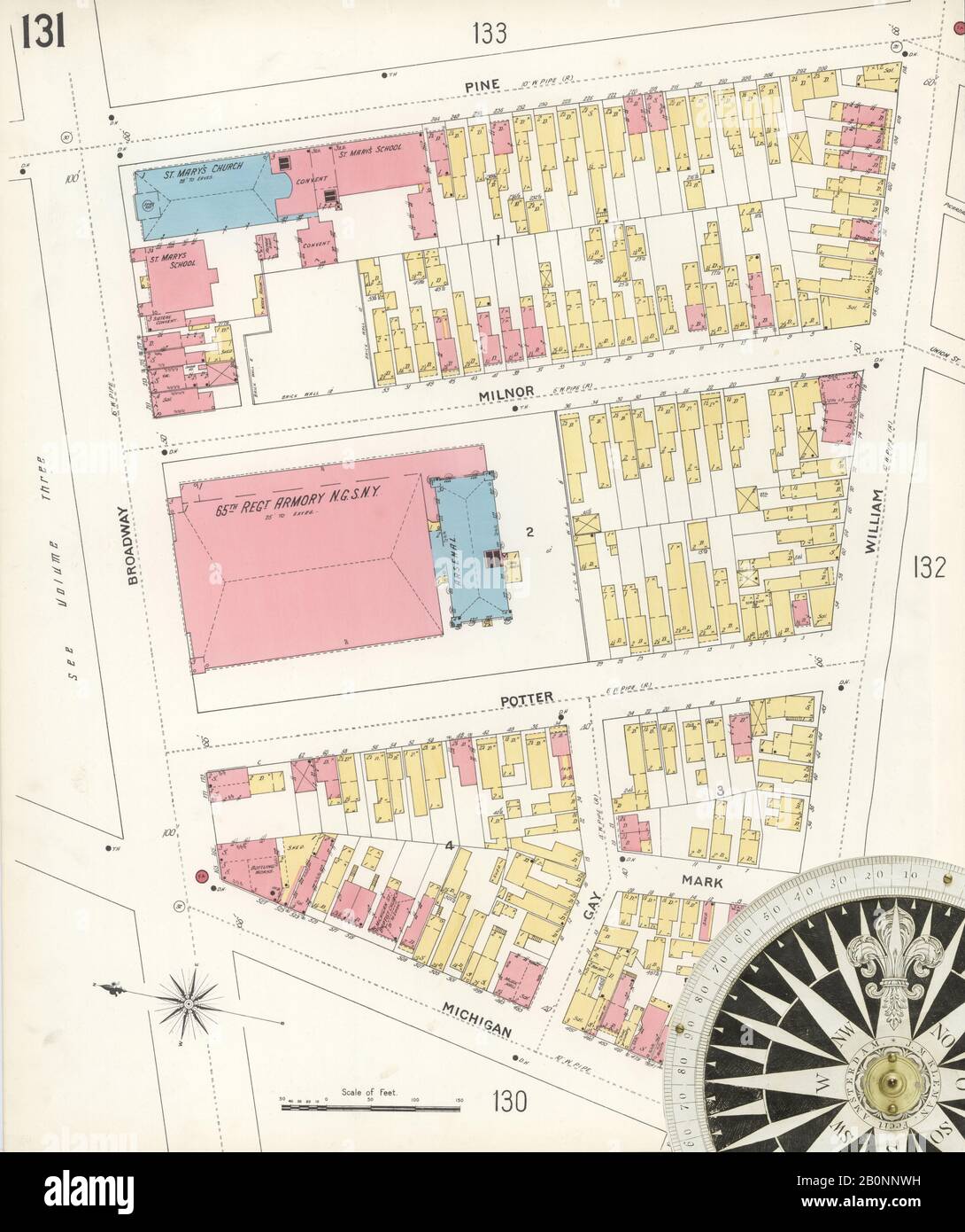 Bild 26 von Sanborn Fire Insurance Map aus Buffalo, Erie County, New York. 1899 - 1900 Vol. 2, 1899. 109 Blatt(e). Schlüsselzuordnung zu Edition. Bound, Amerika, Straßenkarte mit einem Kompass Aus Dem 19. Jahrhundert Stockfoto