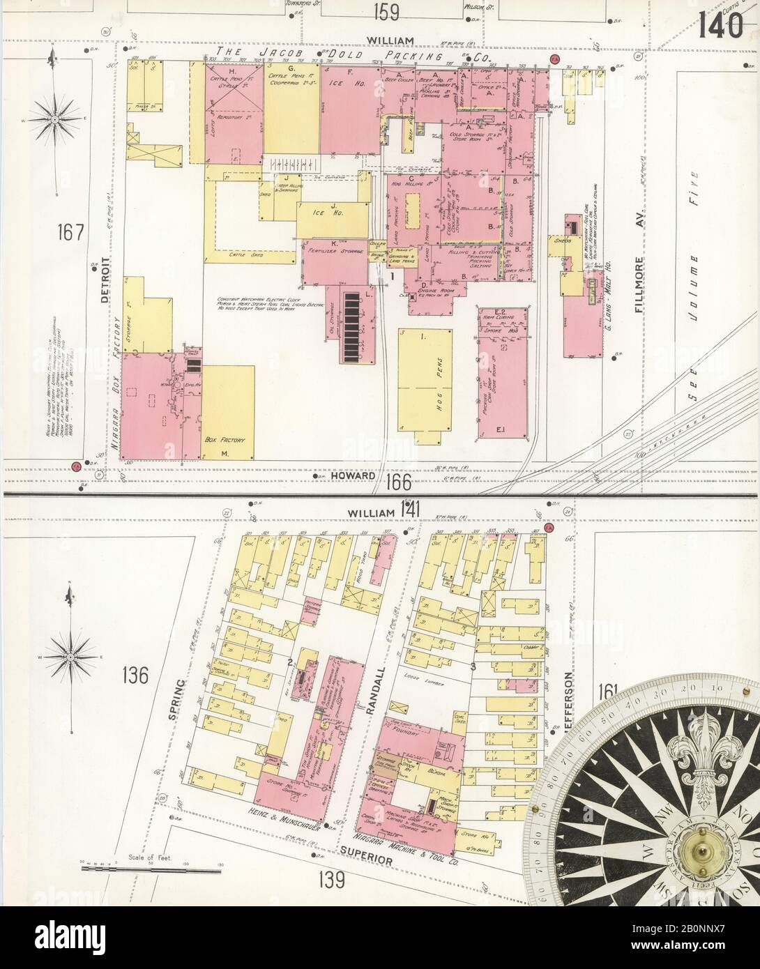 Bild 35 von Sanborn Fire Insurance Map aus Buffalo, Erie County, New York. 1899 - 1900 Vol. 2, 1899. 109 Blatt(e). Schlüsselzuordnung zu Edition. Bound, Amerika, Straßenkarte mit einem Kompass Aus Dem 19. Jahrhundert Stockfoto