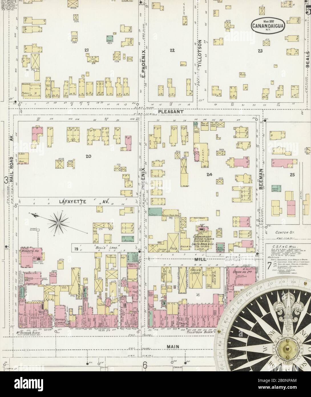 Bild 5 von Sanborn Fire Insurance Map aus Canandaigua, Ontario County, New York. März 1897. 10 Blatt(e), Amerika, Straßenkarte mit einem Kompass Aus Dem 19. Jahrhundert Stockfoto
