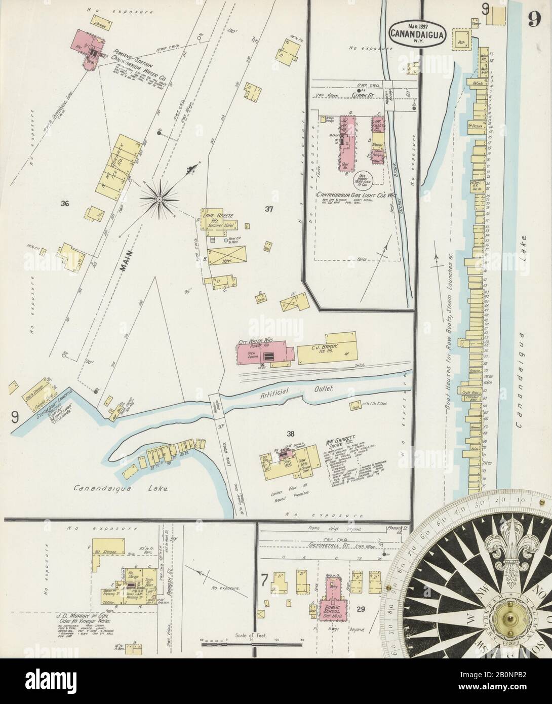 Bild 9 von Sanborn Fire Insurance Map aus Canandaigua, Ontario County, New York. März 1897. 10 Blatt(e), Amerika, Straßenkarte mit einem Kompass Aus Dem 19. Jahrhundert Stockfoto