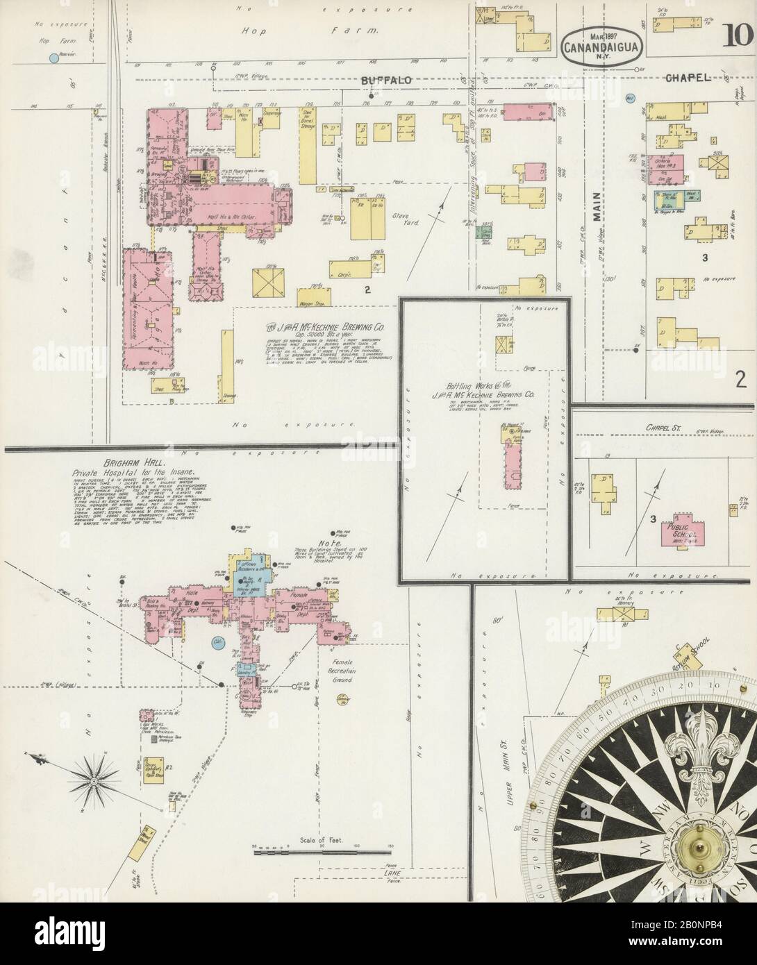 Bild 10 von Sanborn Fire Insurance Map aus Canandaigua, Ontario County, New York. März 1897. 10 Blatt(e), Amerika, Straßenkarte mit einem Kompass Aus Dem 19. Jahrhundert Stockfoto