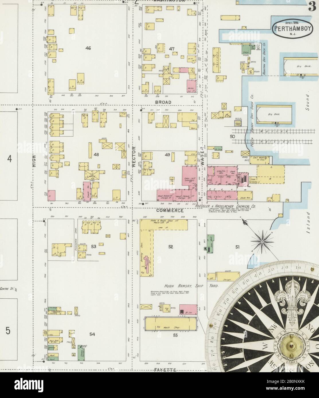 Bild 3 von Sanborn Fire Insurance Map aus Perth Amboy, Middlesex County, New Jersey. Apr. 14 Blatt(e), Amerika, Straßenkarte mit einem Kompass Aus Dem 19. Jahrhundert Stockfoto