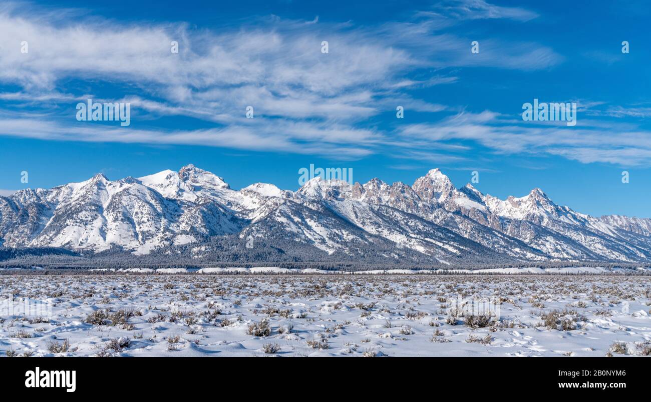 Winter in der Teton Mountain Range Stockfoto