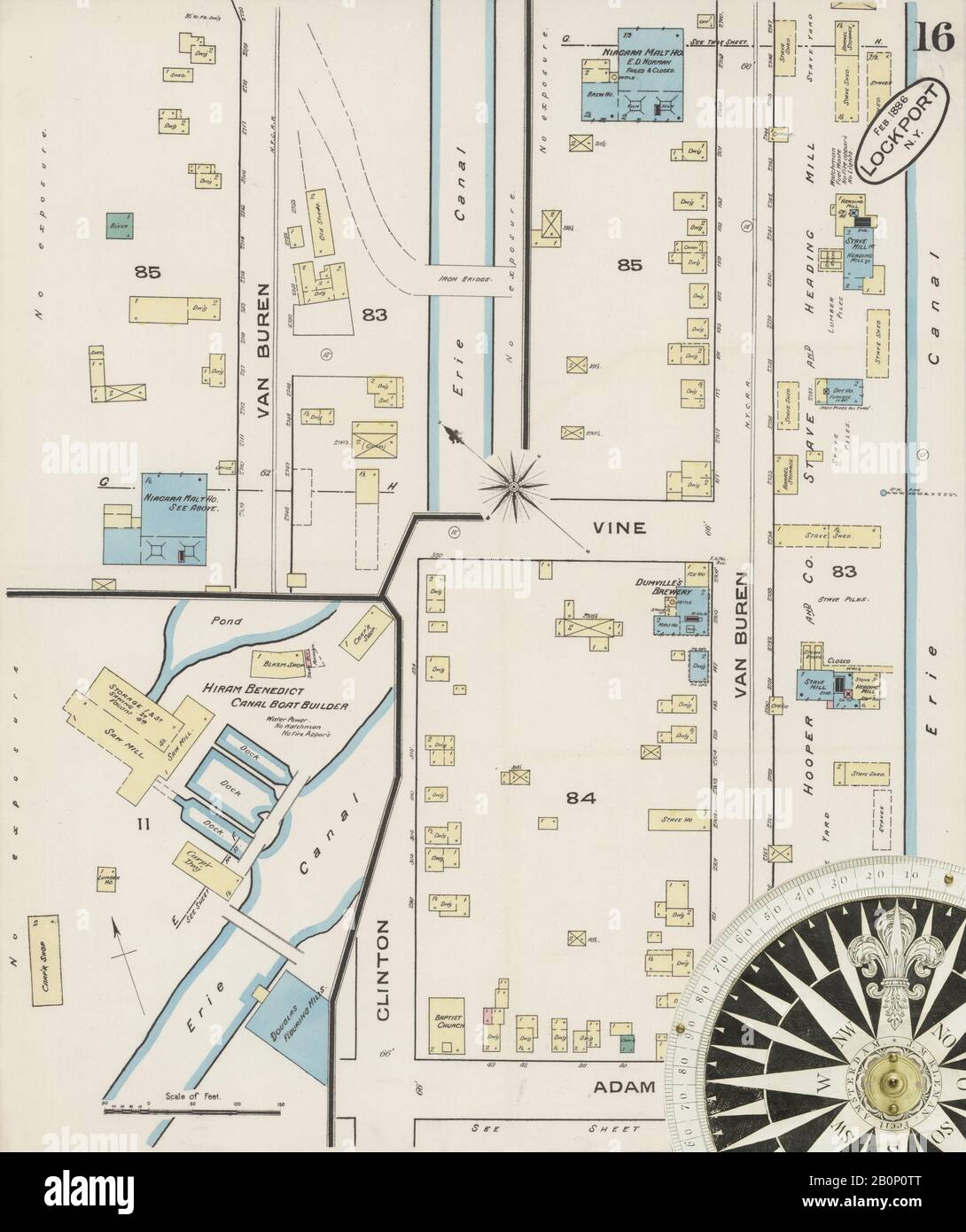 Bild 16 von Sanborn Fire Insurance Map aus Lockport, Niagara County, New York. Feb. 17 Blatt(e), Amerika, Straßenkarte mit einem Kompass Aus Dem 19. Jahrhundert Stockfoto