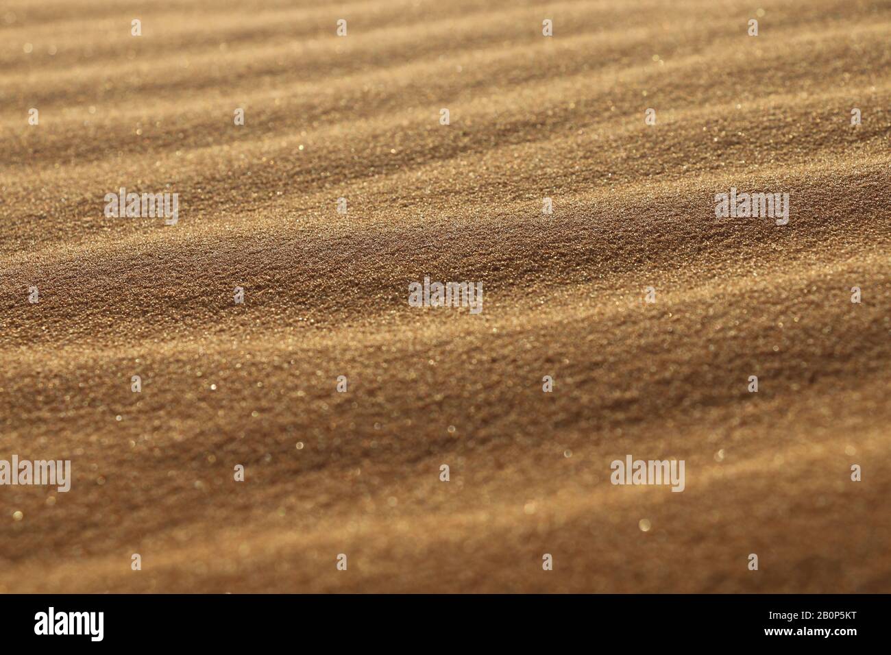 Sandtextur - Hintergrund von Wüstensanddünen. Schöne Strukturen von sandigen Dünen, Sand mit Windwelle in der Wüste - Nahaufnahme Stockfoto