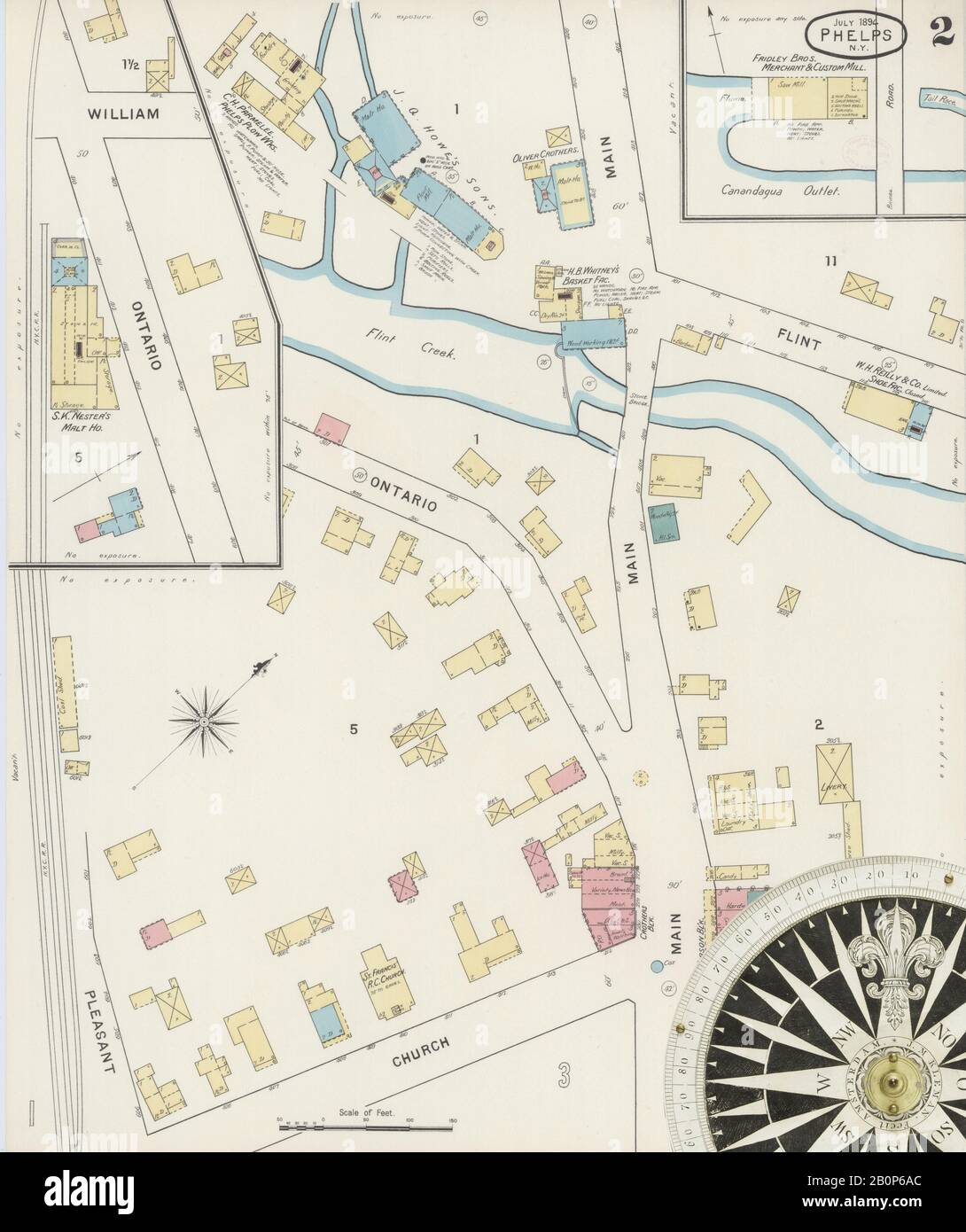 Bild 2 von Sanborn Fire Insurance Map aus Phelps, Ontario County, New York. Juli 1894. 3 Blatt(e), Amerika, Straßenkarte mit einem Kompass Aus Dem 19. Jahrhundert Stockfoto