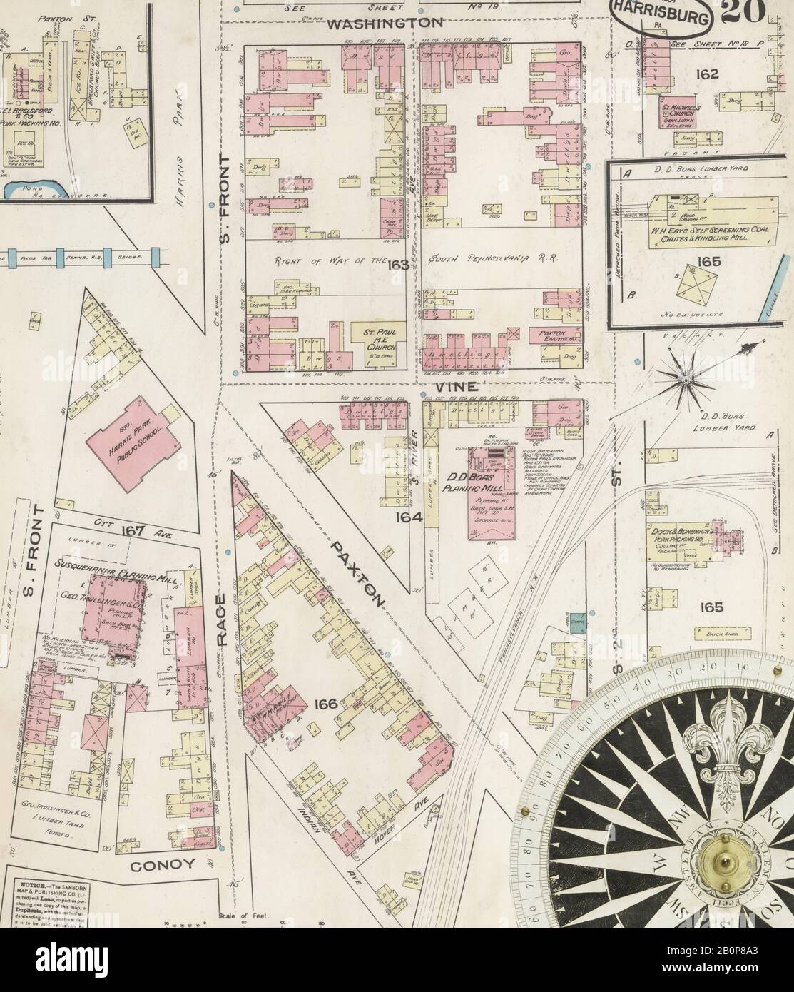 Bild 20 von Sanborn Fire Insurance Map aus Harrisburg, Dauphin County, Pennsylvania. Oktober 1884. 28 Blatt(e), Amerika, Straßenkarte mit einem Kompass Aus Dem 19. Jahrhundert Stockfoto