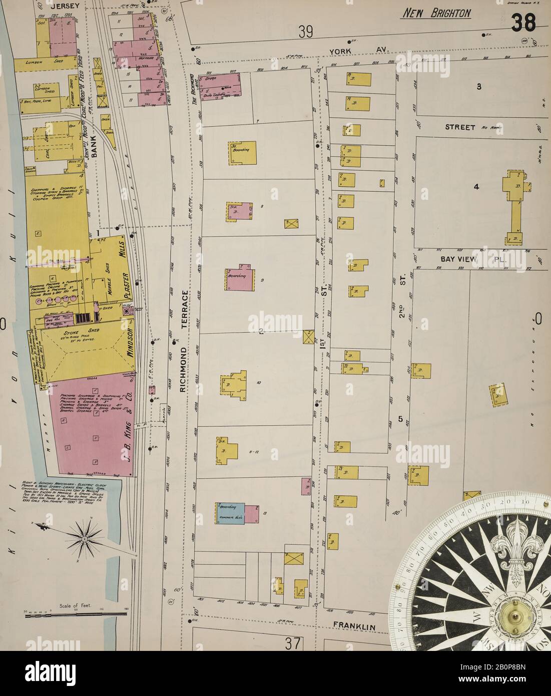 Bild 40 von Sanborn Fire Insurance Map von Staten Island (Borough Of Richmond), Richmond County, New York. 1898. 104 Blatt(e). Bound, Amerika, Straßenkarte mit einem Kompass Aus Dem 19. Jahrhundert Stockfoto