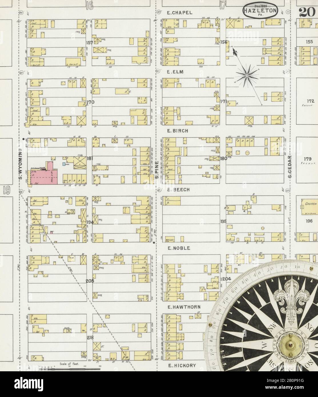 Bild 20 von Sanborn Fire Insurance Map aus Hazleton, Luzerne County, Pennsylvania. Dezember 1895. 24 Blatt(e), Amerika, Straßenkarte mit einem Kompass Aus Dem 19. Jahrhundert Stockfoto