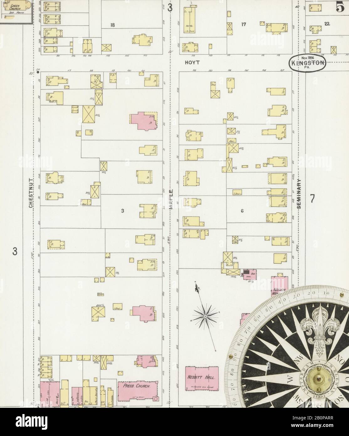 Bild 5 von Sanborn Fire Insurance Map aus Kingston, Luzerne County, Pennsylvania. Nov. 7 Blatt(e), Amerika, Straßenkarte mit einem Kompass Aus Dem 19. Jahrhundert Stockfoto