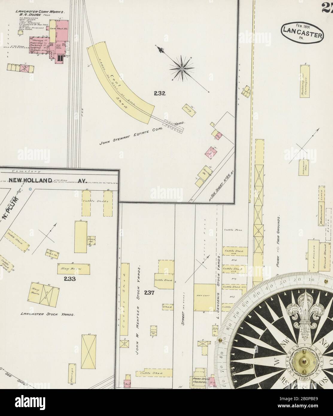 Bild 27 von Sanborn Fire Insurance Map aus Lancaster, Lancaster County, Pennsylvania. Feb. 34 Blatt(e). Umfasst Quarryville, Mountville, West Willow Station, Amerika, Straßenkarte mit einem Kompass Aus Dem 19. Jahrhundert Stockfoto