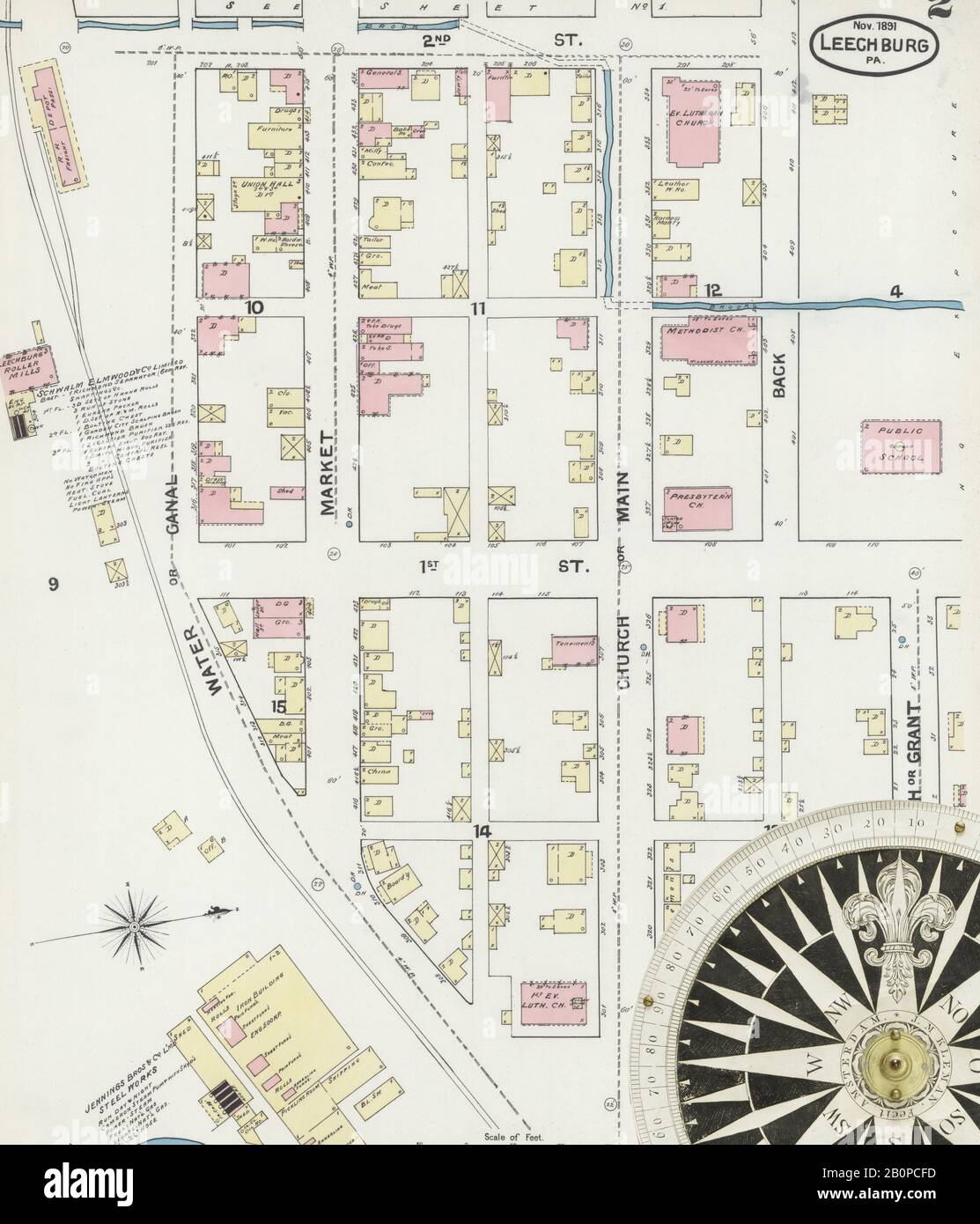 Bild 2 von Sanborn Fire Insurance Map aus Leechburg, Armstrong County, Pennsylvania. Nov. 2 Blatt(e), Amerika, Straßenkarte mit einem Kompass Aus Dem 19. Jahrhundert Stockfoto