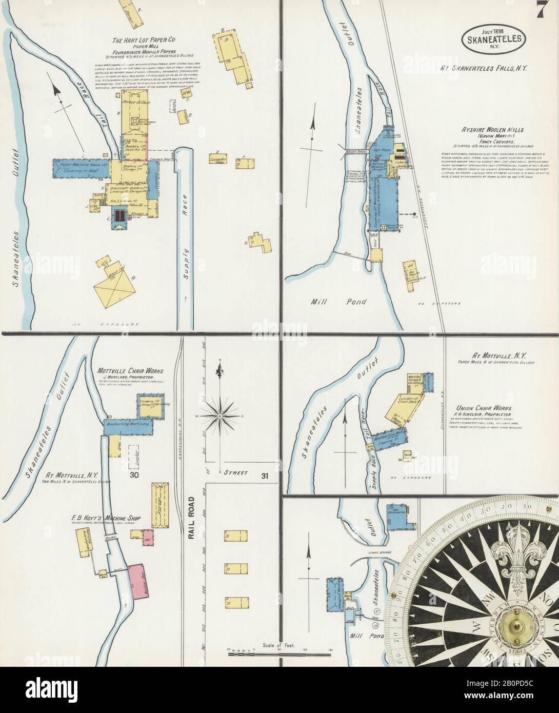 Bild 7 von Sanborn Fire Insurance Map aus Skaneateles, Onondaga County, New York. Juli 1898. 9 Blatt(e), Amerika, Straßenkarte mit einem Kompass Aus Dem 19. Jahrhundert Stockfoto