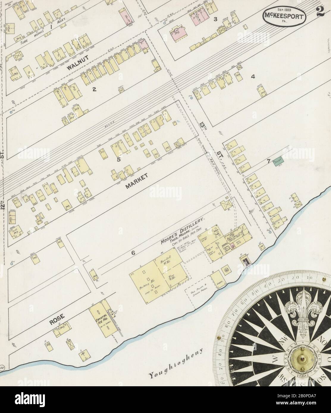 Bild 2 von Sanborn Fire Insurance Map aus McKeesport, Allegheny County, Pennsylvania. Sep. 15 Blatt(e), Amerika, Straßenkarte mit einem Kompass Aus Dem 19. Jahrhundert Stockfoto