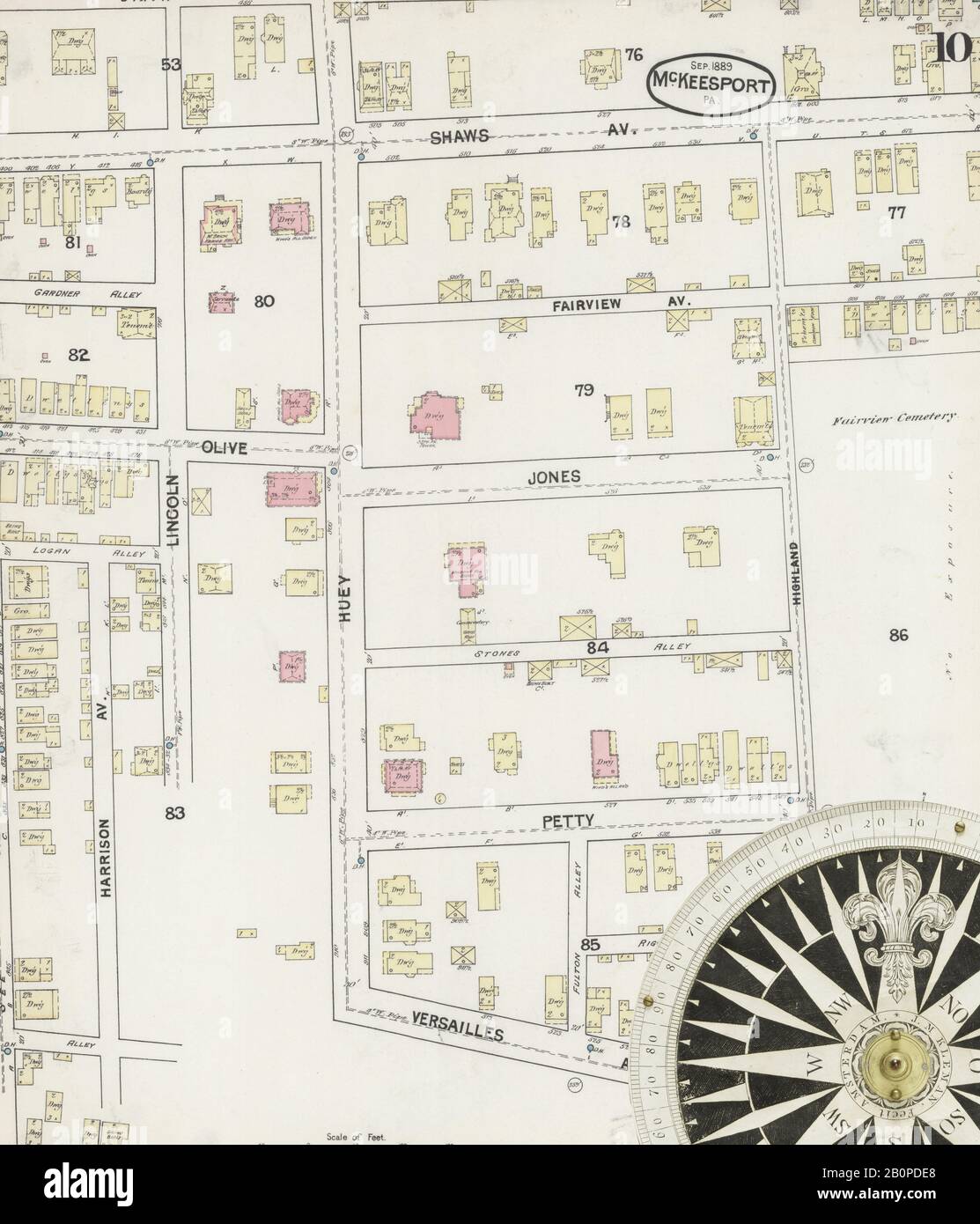 Bild 10 von Sanborn Fire Insurance Map aus McKeesport, Allegheny County, Pennsylvania. Sep. 15 Blatt(e), Amerika, Straßenkarte mit einem Kompass Aus Dem 19. Jahrhundert Stockfoto