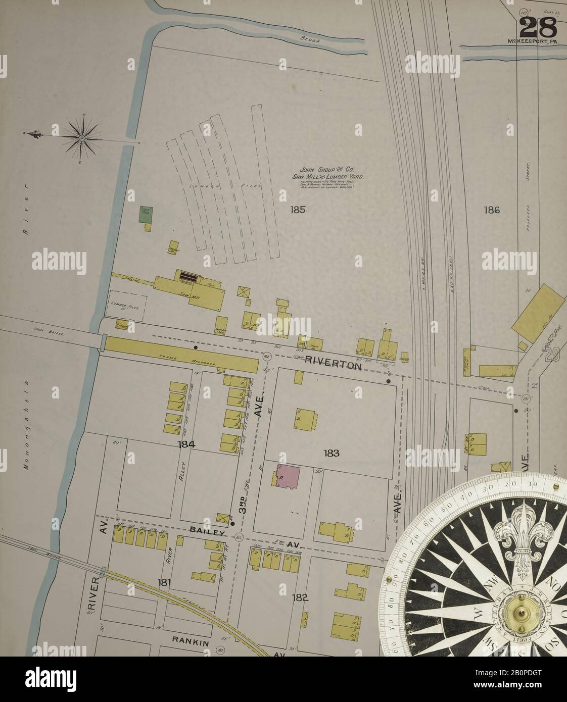 Bild 29 von Sanborn Fire Insurance Map aus McKeesport, Allegheny County, Pennsylvania. 1894. 40 Blatt(e). Bound, Amerika, Straßenkarte mit einem Kompass Aus Dem 19. Jahrhundert Stockfoto