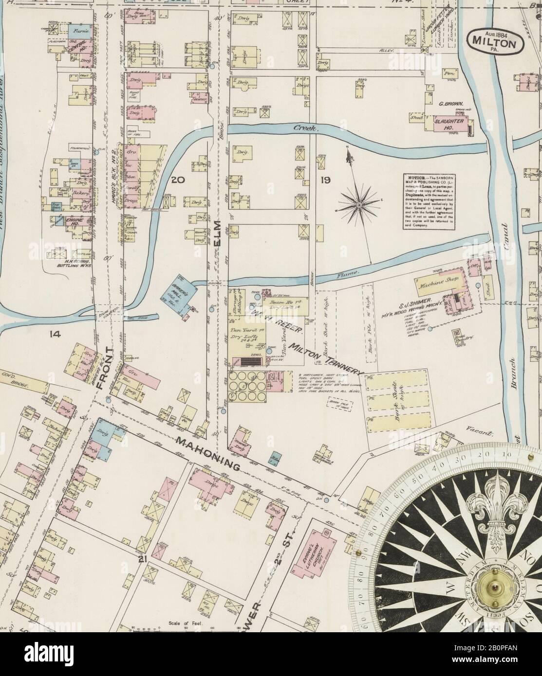 Bild 5 von Sanborn Fire Insurance Map aus Milton, Northumberland County, Pennsylvania. August 1884A. 5 Blatt(e), Amerika, Straßenkarte mit einem Kompass Aus Dem 19. Jahrhundert Stockfoto