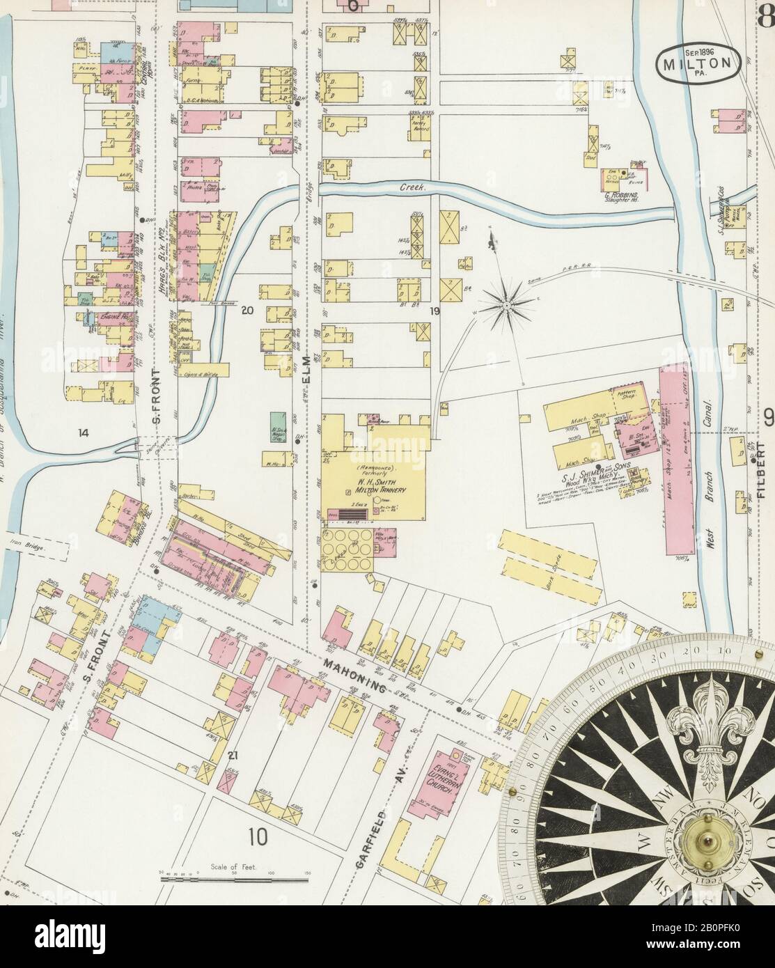 Bild 8 von Sanborn Fire Insurance Map aus Milton, Northumberland County, Pennsylvania. Sep. 11 Blatt(e), Amerika, Straßenkarte mit einem Kompass Aus Dem 19. Jahrhundert Stockfoto
