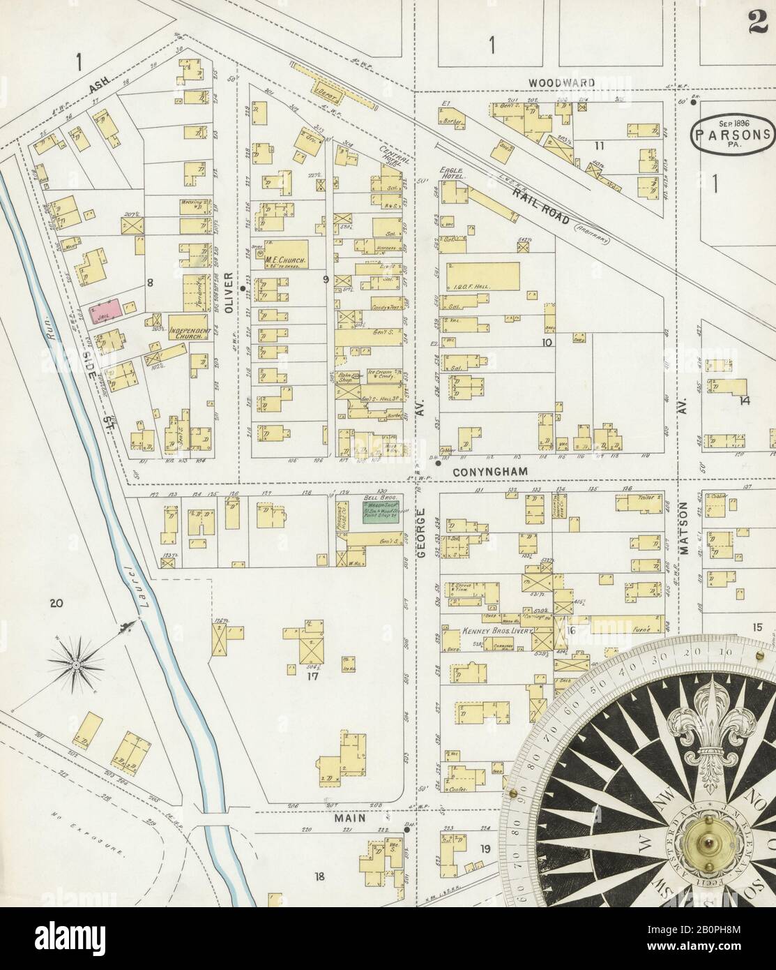 Bild 2 von Sanborn Fire Insurance Map aus Parsons, Luzerne County, Pennsylvania. Sep. 2 Blatt(e), Amerika, Straßenkarte mit einem Kompass Aus Dem 19. Jahrhundert Stockfoto