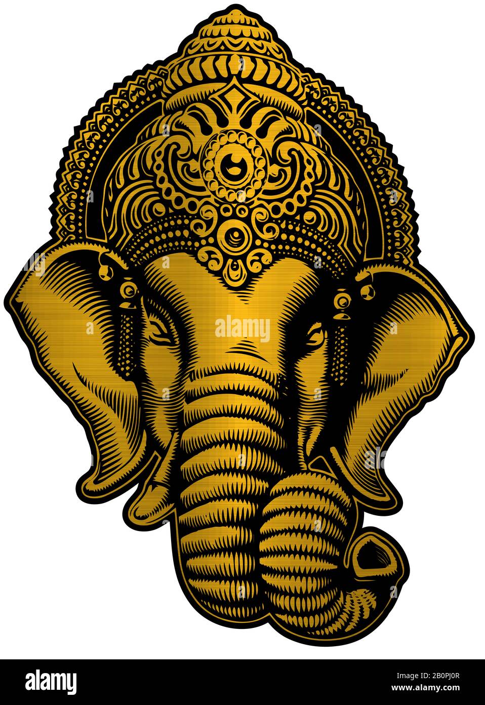 Goldener metallischer Kopf Ganesha hindu lord Faith Mythology segne god Illustration Asia Stockfoto