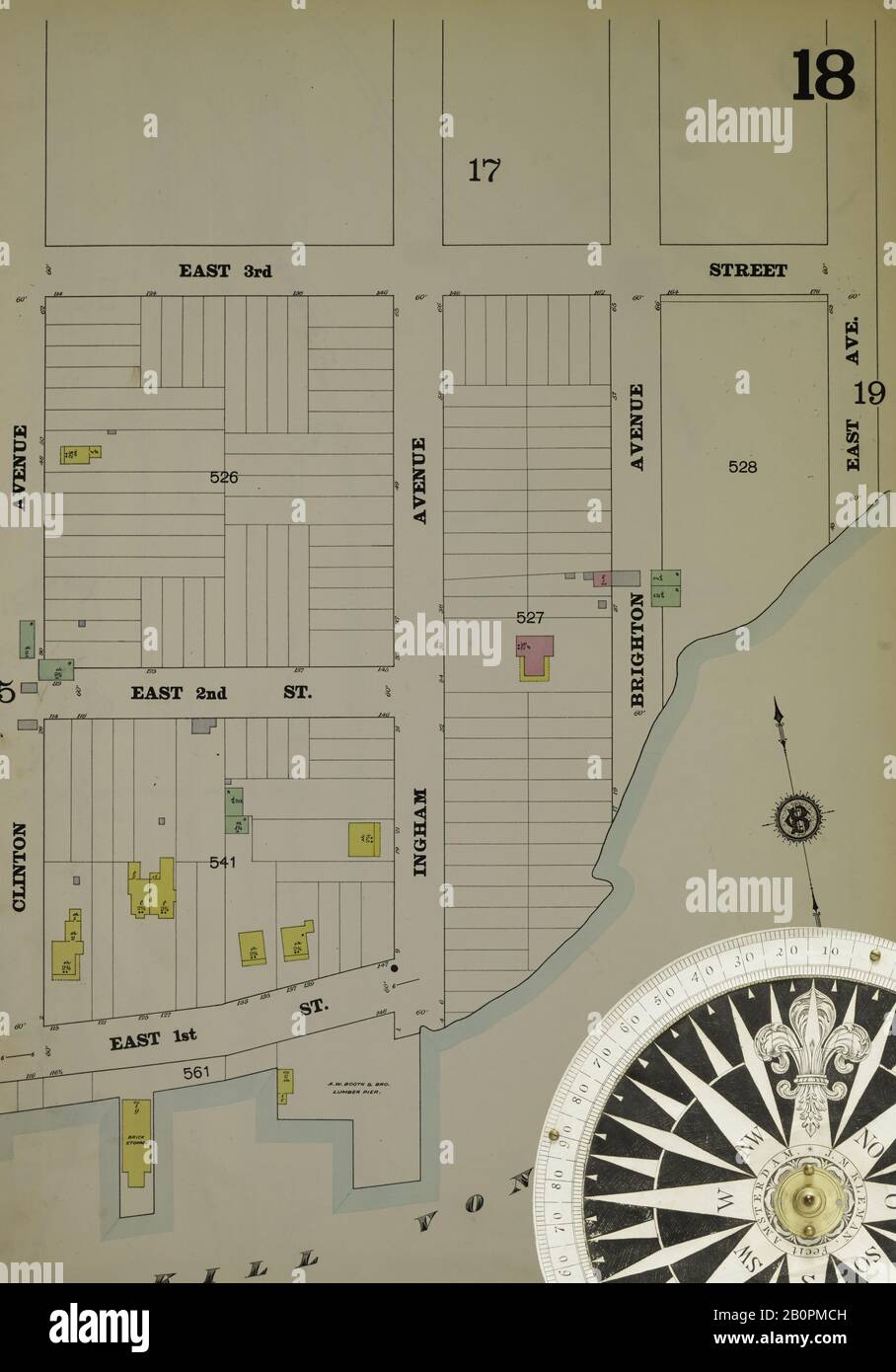 Bild 19 von Sanborn Fire Insurance Map aus Hudson Co., Hudson County, New Jersey. Bd. 10, 1898. 129 Blatt(e). Einschließlich Bayonne. Bound, Amerika, Straßenkarte mit einem Kompass Aus Dem 19. Jahrhundert Stockfoto