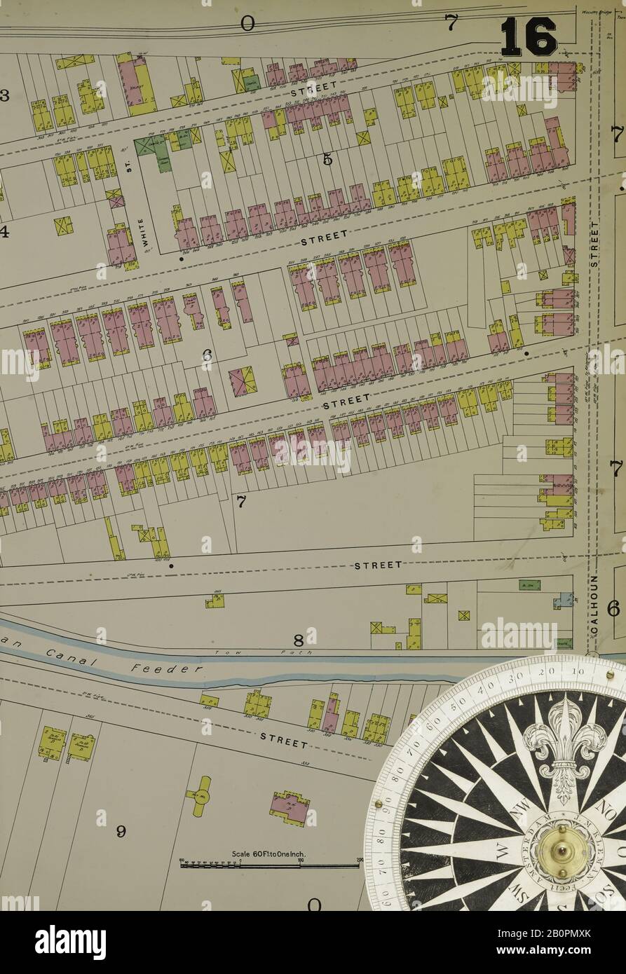 Bild 34 von Sanborn Fire Insurance Map aus Trenton, Mercer County, New Jersey. 1890. 47 Blatt(e). Doppeltgepappte Platten mit der Nummer 1-42. Bound, Amerika, Straßenkarte mit einem Kompass Aus Dem 19. Jahrhundert Stockfoto