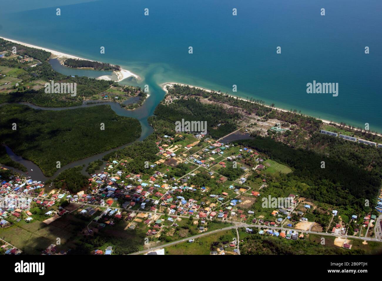 Luftbild Papar, Küstenstadt im Bundesstaat Sabah, Insel Borneo, Malaysia Stockfoto