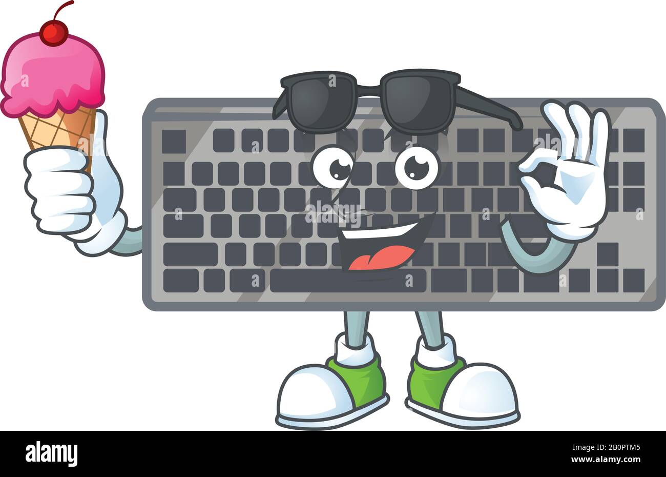 Schwarze Tastatur Maskottchen Cartoon-Stil Essen eine Eiscreme Stock Vektor