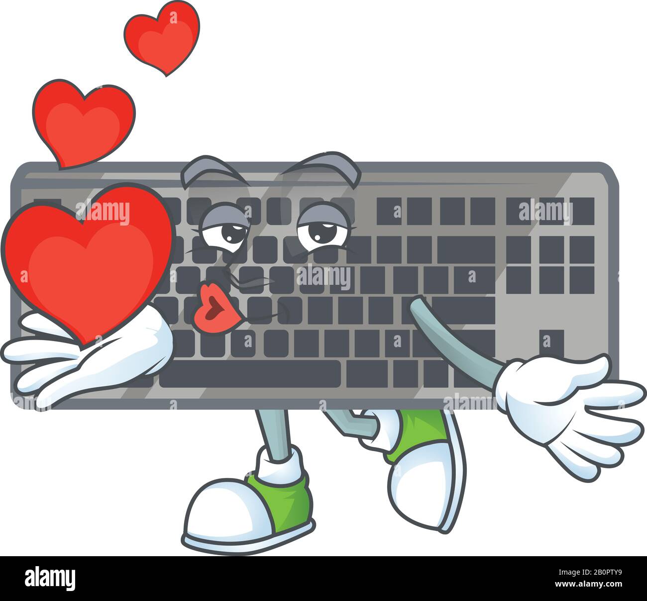 Eine süße schwarze Cartoon-Figur mit Tastatur, die ein Herz hält Stock Vektor