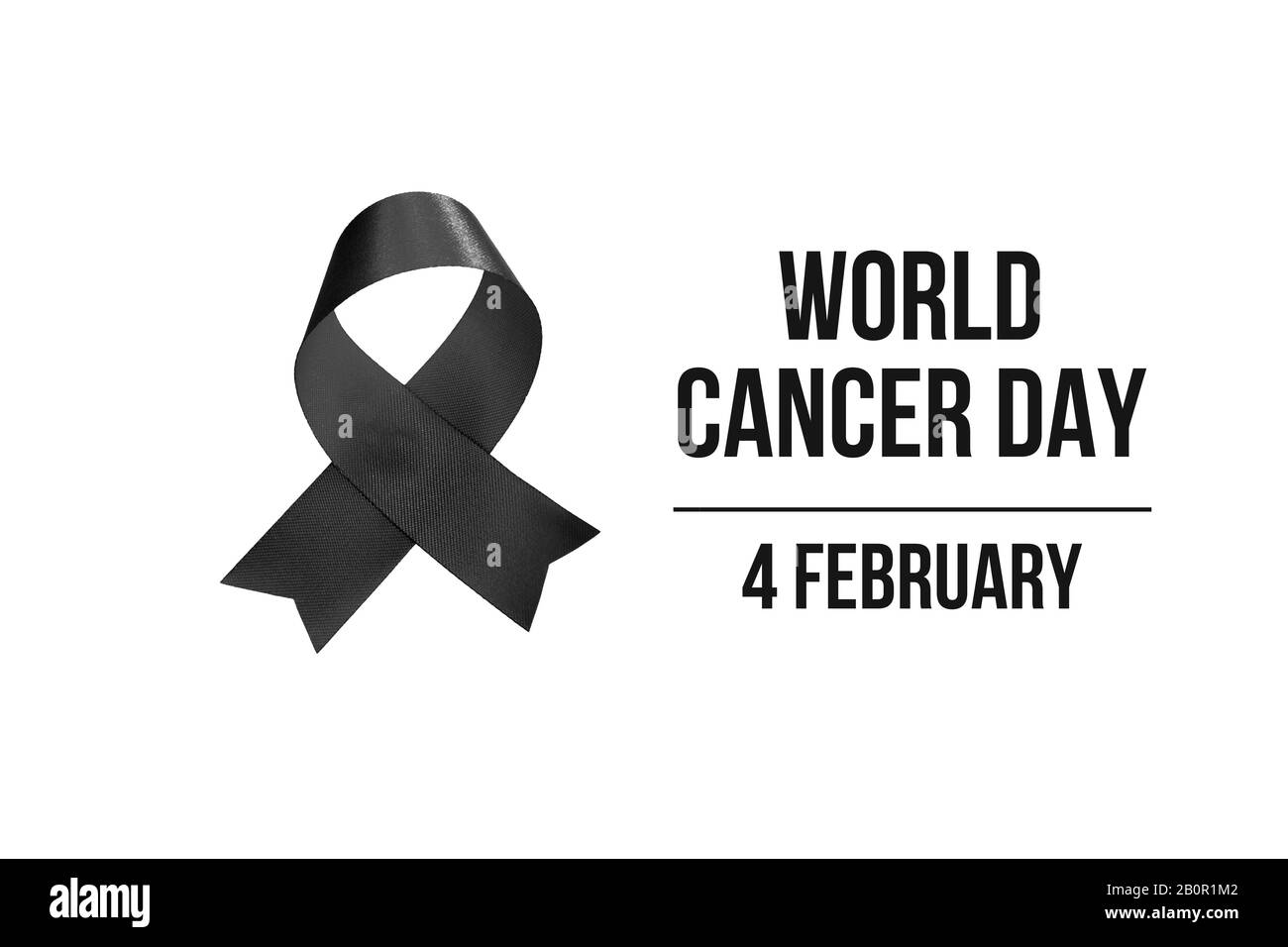 4. Februar, Weltkrebstag mit schwarz-weißer Farbband für Kampagnenplakat über Krebs Stockfoto