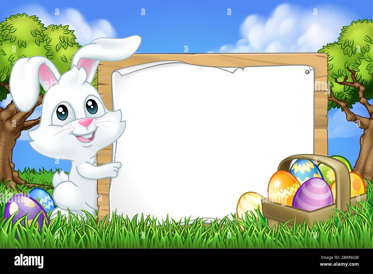 Osterhase Kanincheneier Signieren Hintergrund Cartoon Stock Vektor