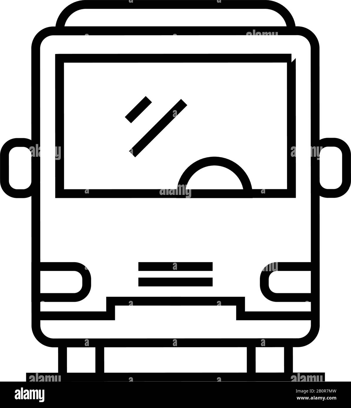 Symbol für eintreffende Buslinie, Konzeptschild, Konturvektorabbildung, lineares Symbol. Stock Vektor