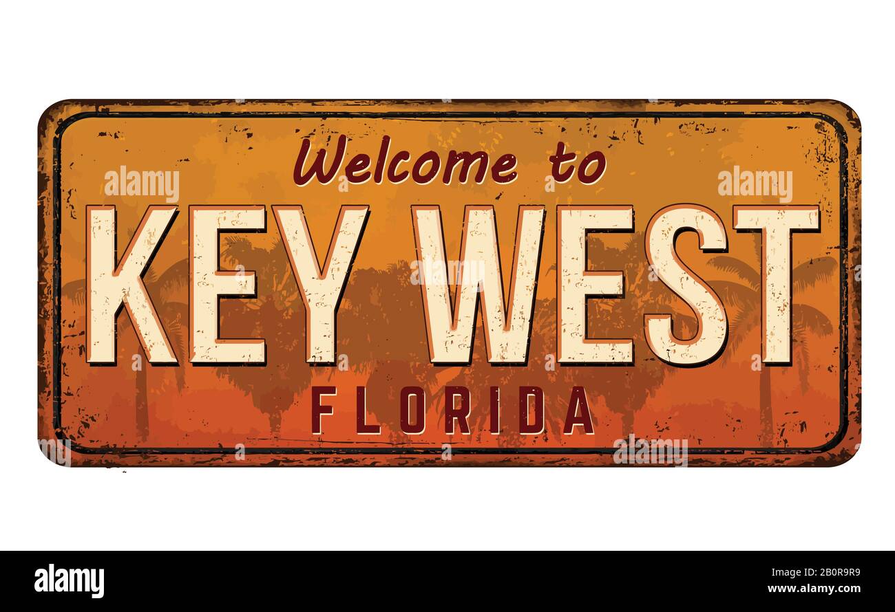 Willkommen bei Key West Vintage Rosty Metal Schild auf weißem Hintergrund, Vektorgrafiken Stock Vektor