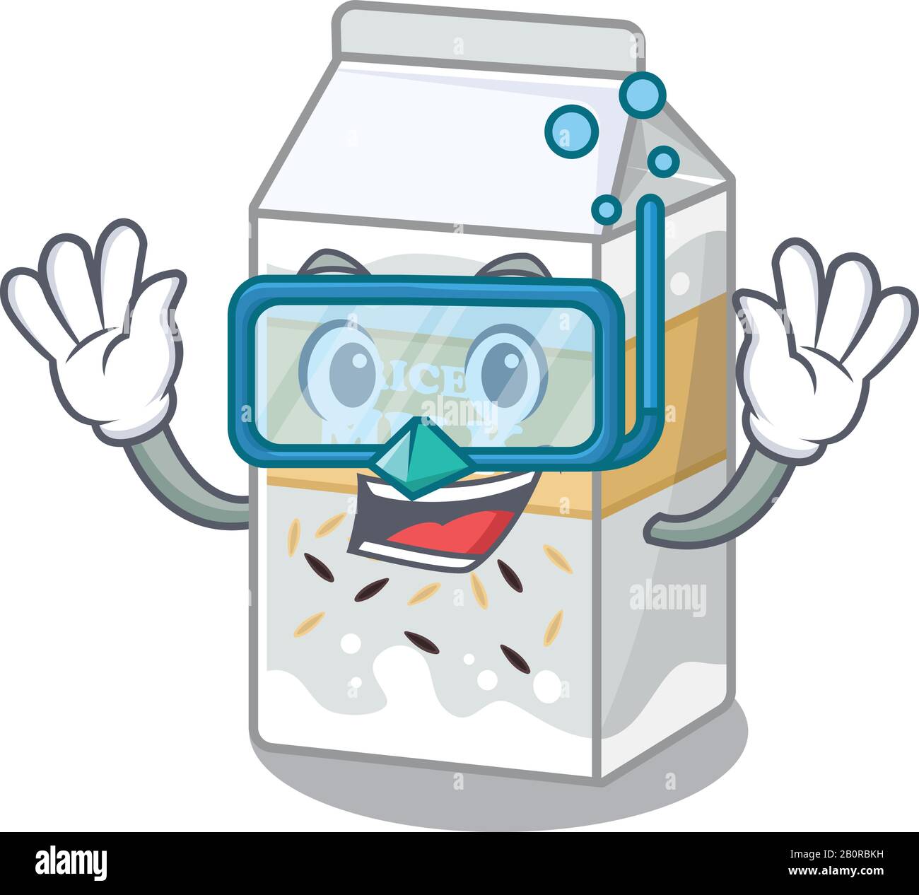 Cartoon-Charakter von Reismilch mit Tauchbrille Stock Vektor