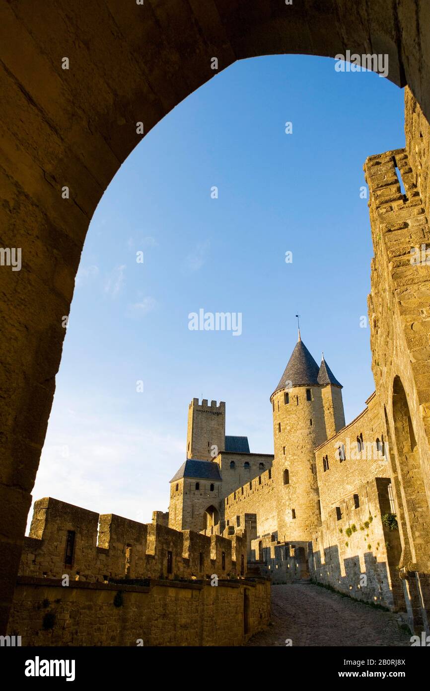 UNESCO-Weltkulturerbe, mittelalterliche Befestigungsstadt, Carcassonne, Departement Aude, Languedoc-Roussillon, Frankreich Stockfoto