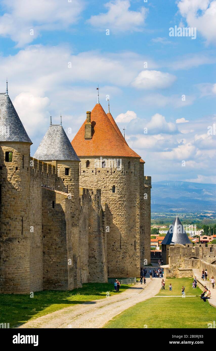 UNESCO-Weltkulturerbe, mittelalterliche Befestigungsstadt, Carcassonne, Departement Aude, Languedoc-Roussillon, Frankreich Stockfoto