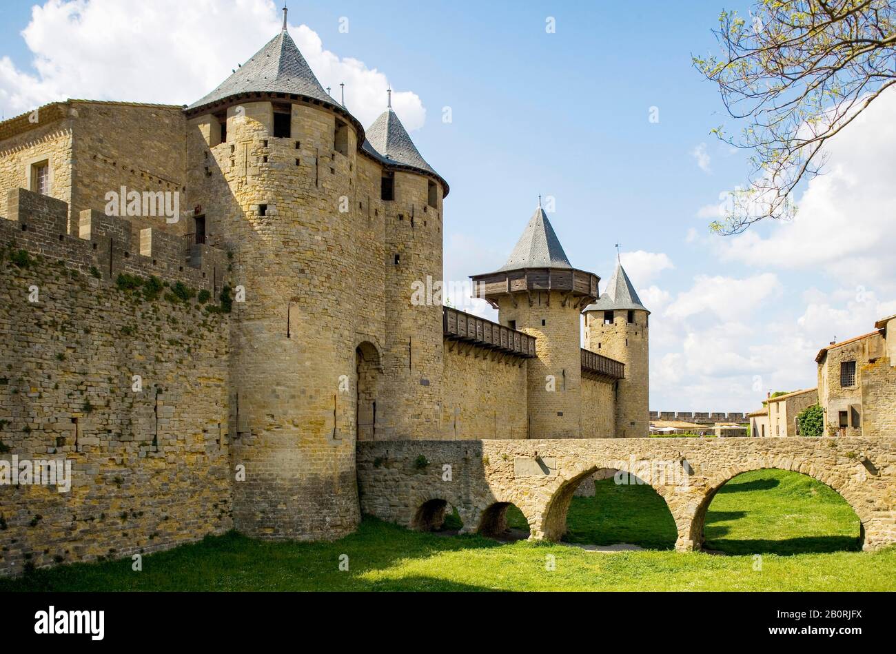 UNESCO-Weltkulturerbe, mittelalterliche Befestigungsstadt, Carcassonne, Departement Aude, Languedoc-Roussillon, Frankreich Stockfoto