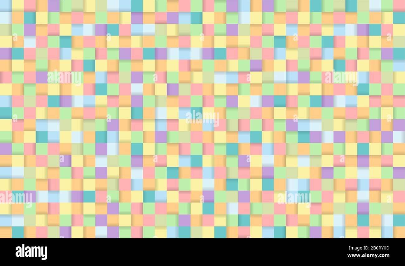 Abstrakte Darstellung des Pixelhintergrunds. Nahtloser bunter Quadrate mit Schatten. Stock Vektor